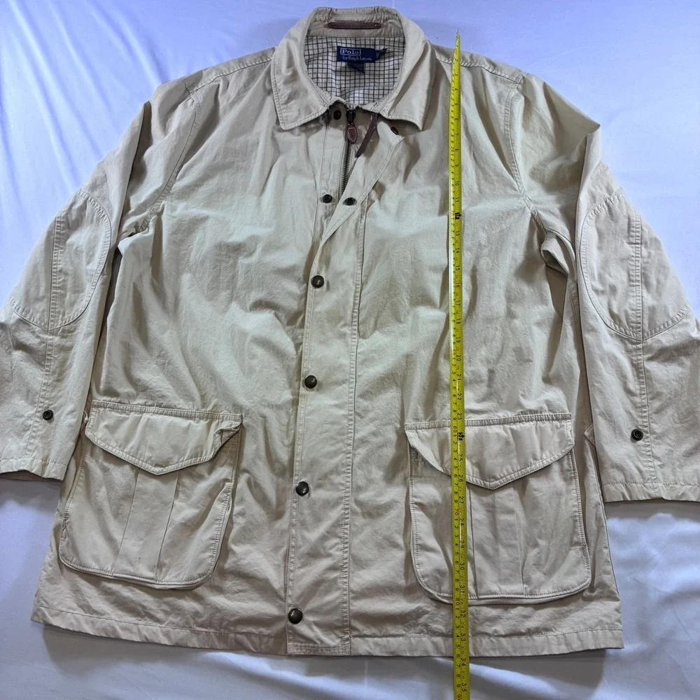 VTG Polo Ralph Lauren Tan Cotton Field Jacket XXL Plaid Lined Utility Chore Coat